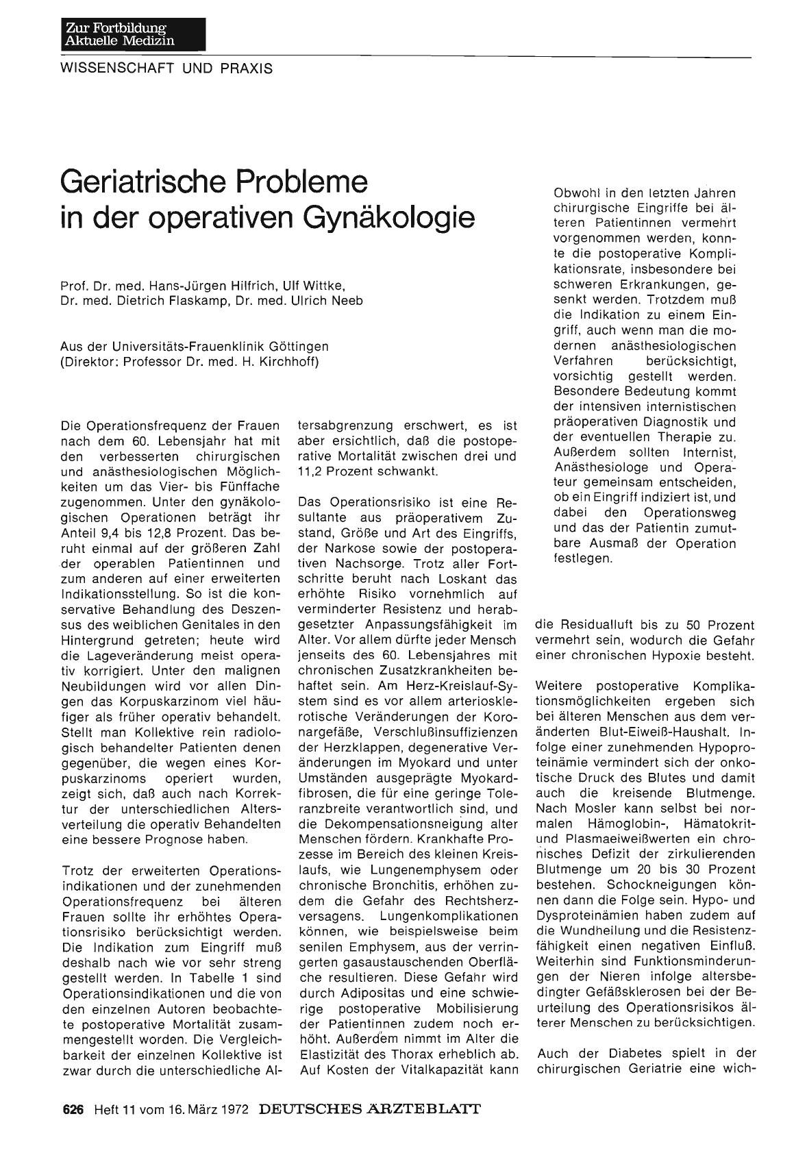 Vorschauseite 1: Geriatrische Probleme in der operativen Gynäkologie
