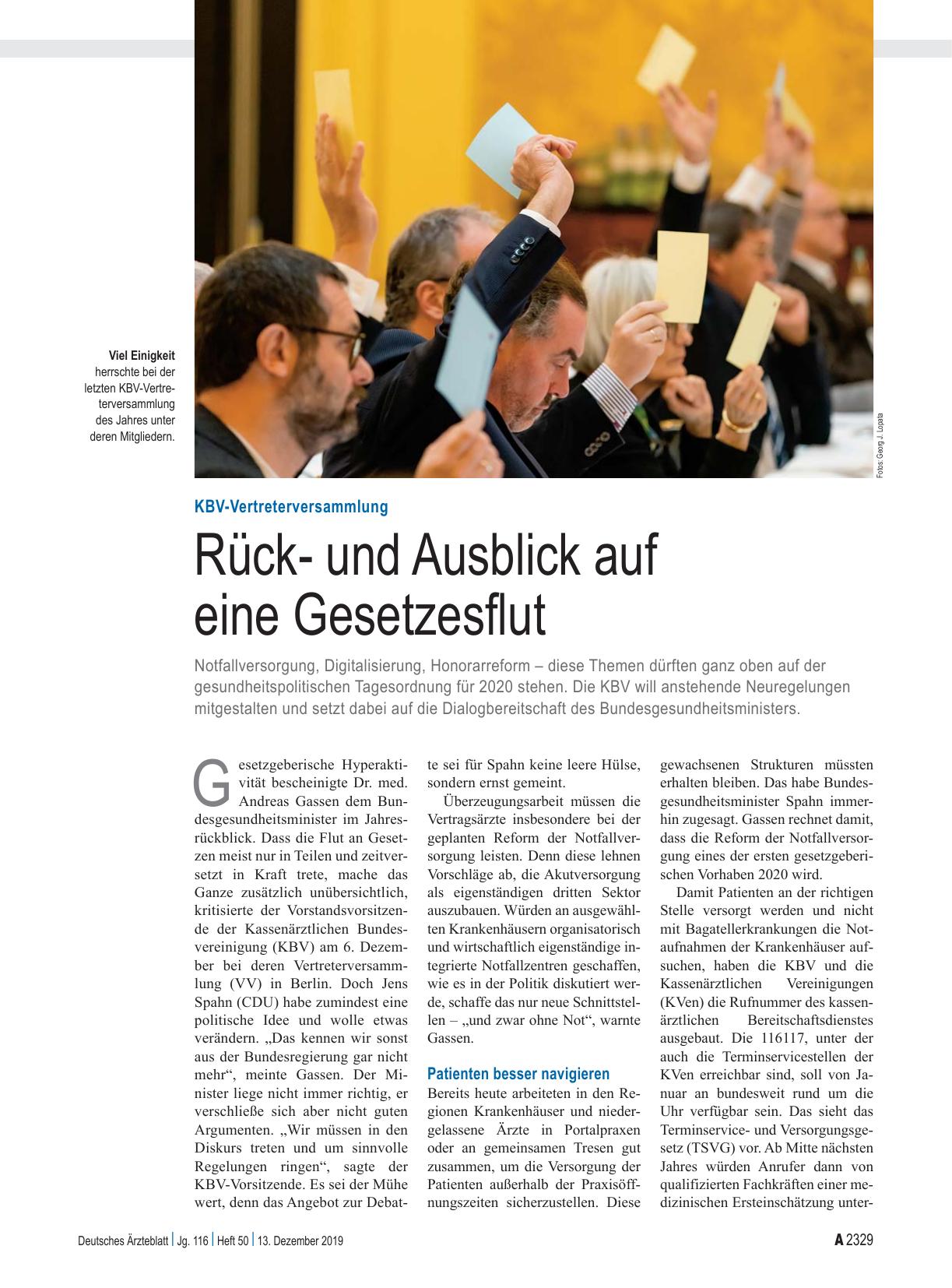 Vorschauseite 1: KBV-Vertreterversammlung: Rückund Ausblick auf eine Gesetzesflut