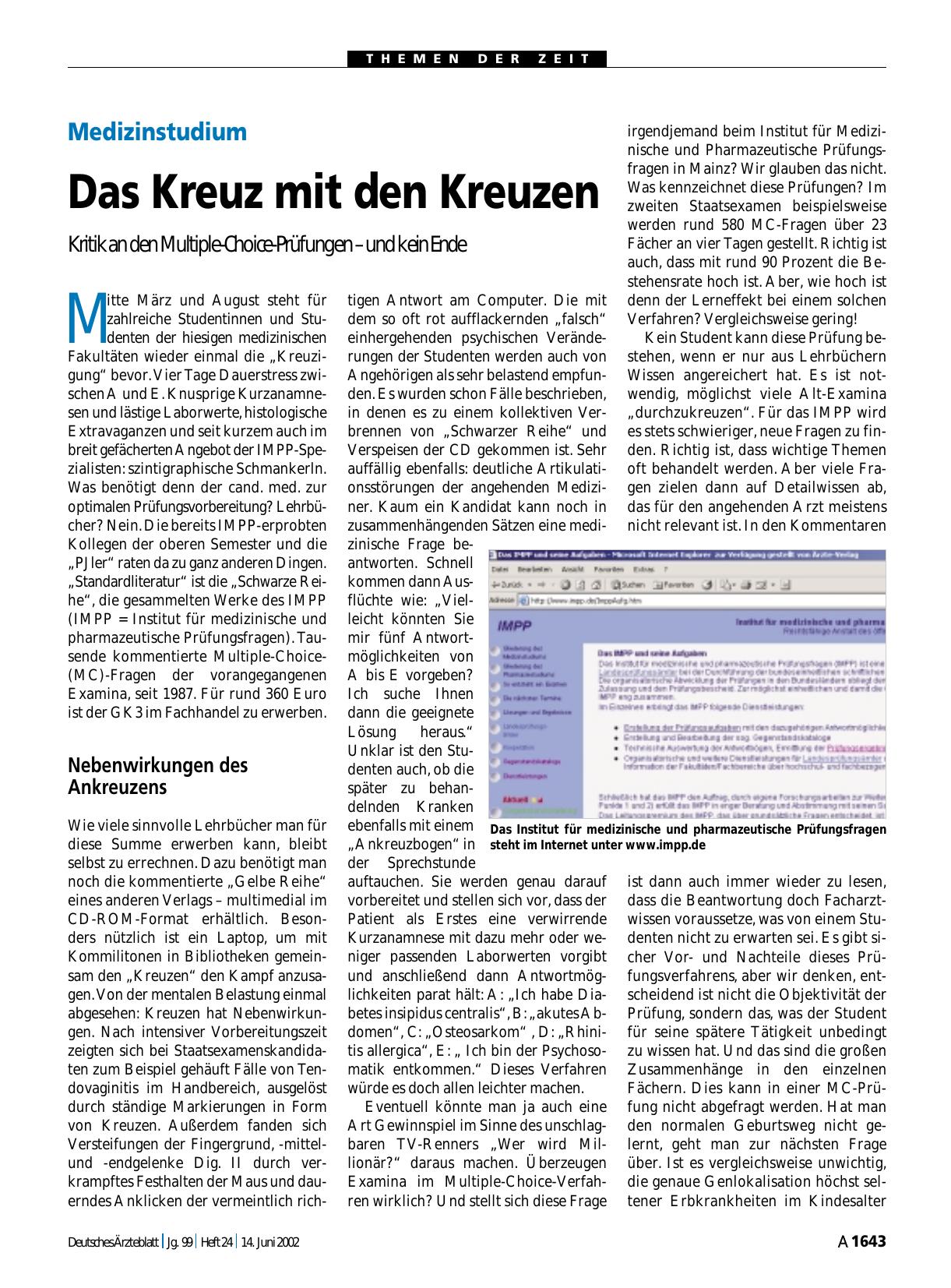 Vorschauseite 1: Medizinstudium: Das Kreuz mit den Kreuzen