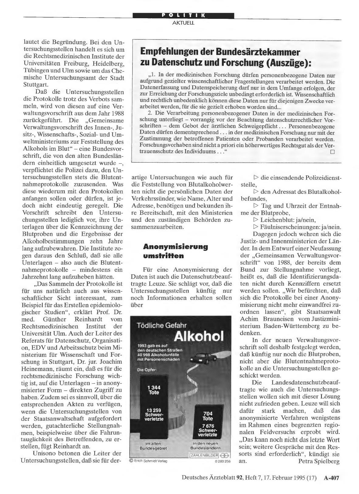 Vorschauseite 1: Empfehlungen der Bundesärztekammer zu Datenschutz und Forschung (Auszüge):