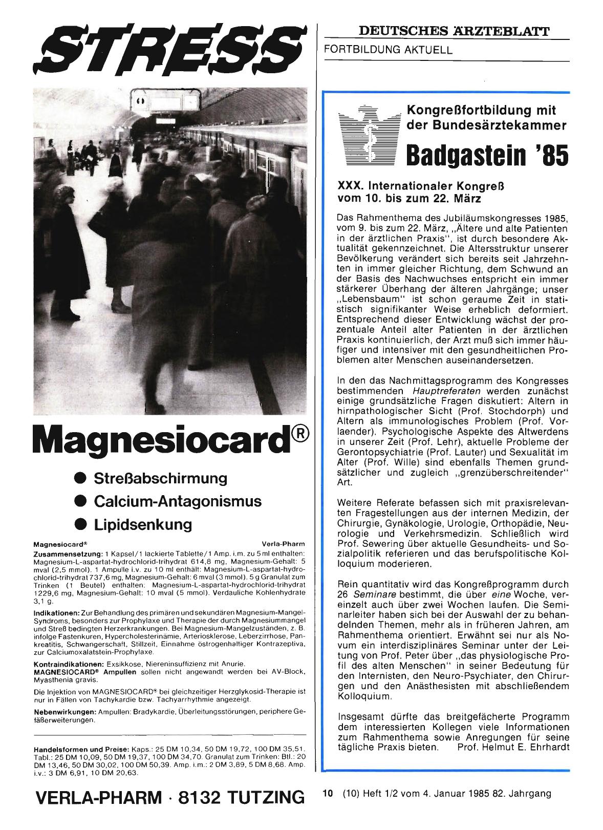 Vorschauseite 1: Kongreßfortbildung mit der Bundesärztekammer Badgastein '85
