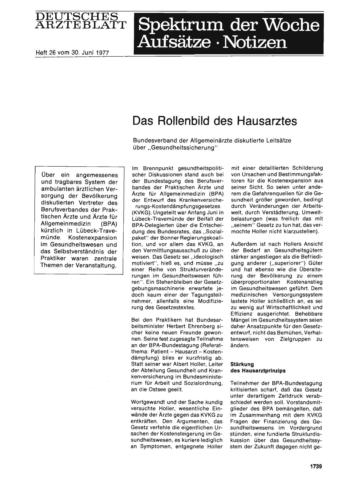 Vorschauseite 1: Das Rollenbild des Hausarztes: Bundesverband der Allgemeinärzte diskutierte Leitsätze über „Gesundheitssicherung