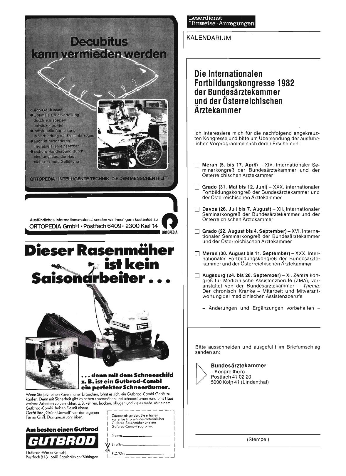 Vorschauseite 1: Die Internationalen Fortbildungskongresse 1982 der Bundesärztekammer und der Österreichischen Ärztekammer