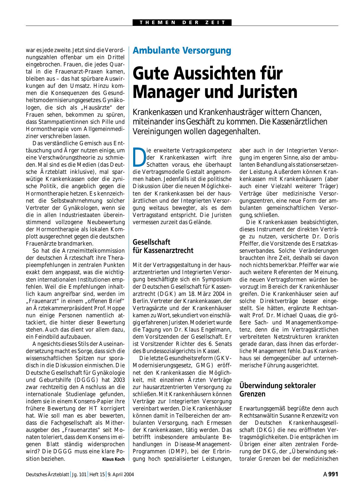 Vorschauseite 1: Ambulante Versorgung: Gute Aussichten für Manager und Juristen