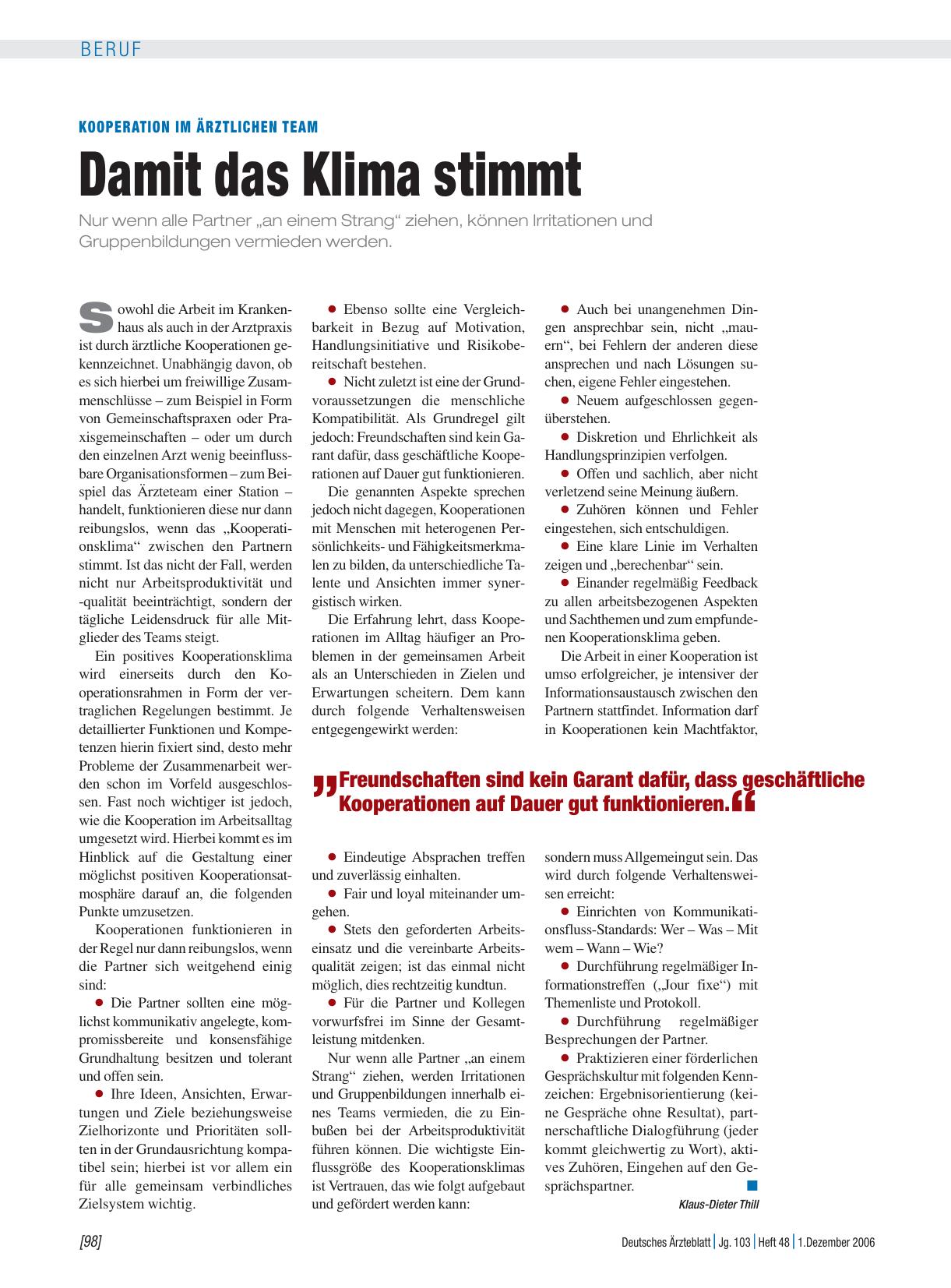 Vorschauseite 1: Kooperation im ärztlichen Team: Damit das Klima stimmt