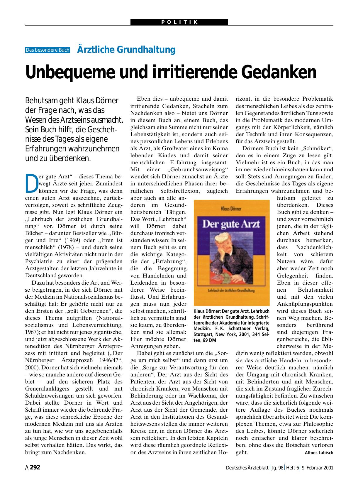 Vorschauseite 1: Das besondere Buch: Ärztliche Grundhaltung Unbequeme und irritierende Gedanken