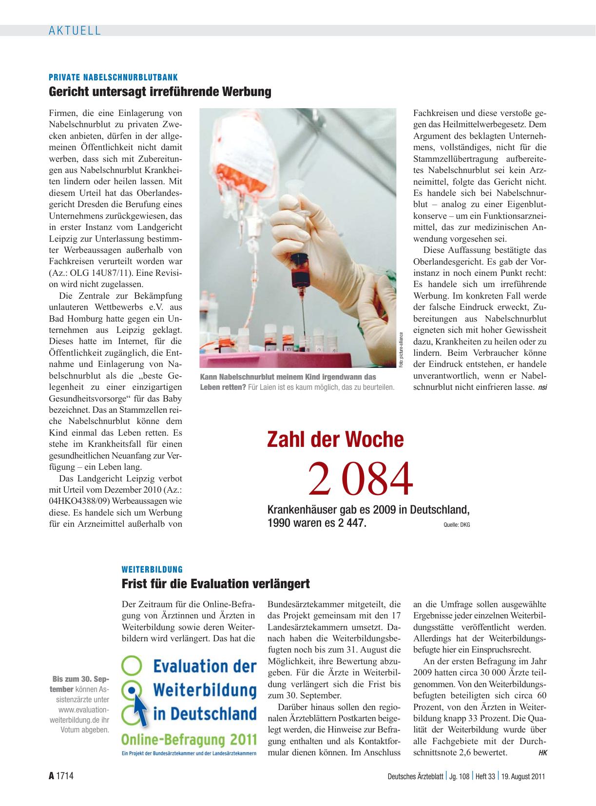 Vorschauseite 1: Private Nabelschnurblutbank: Gericht untersagt irreführende Werbung