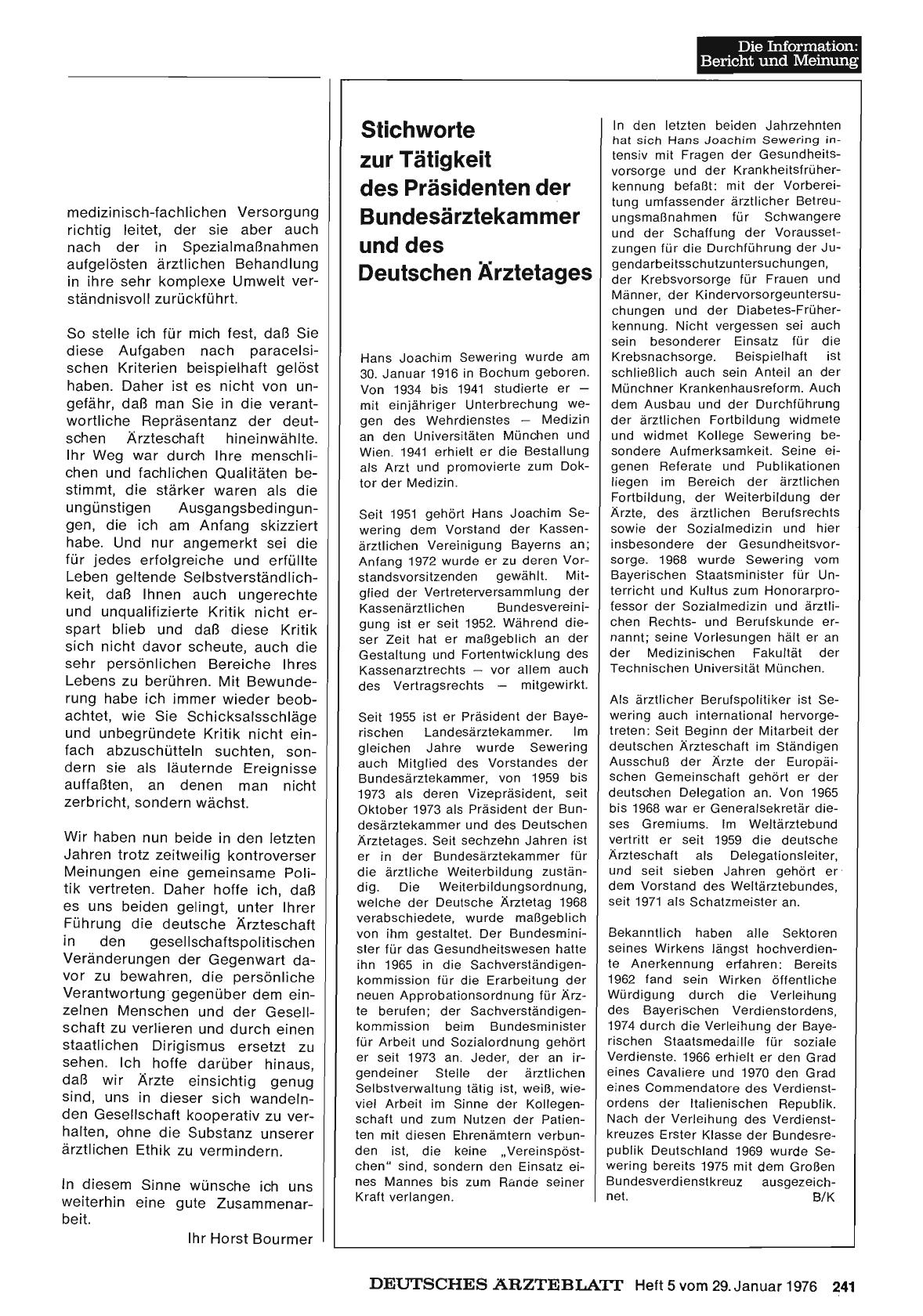 Vorschauseite 1: Stichworte zur Tätigkeit des Präsidenten der Bundesärztekammer und des Deutschen Ärztetages