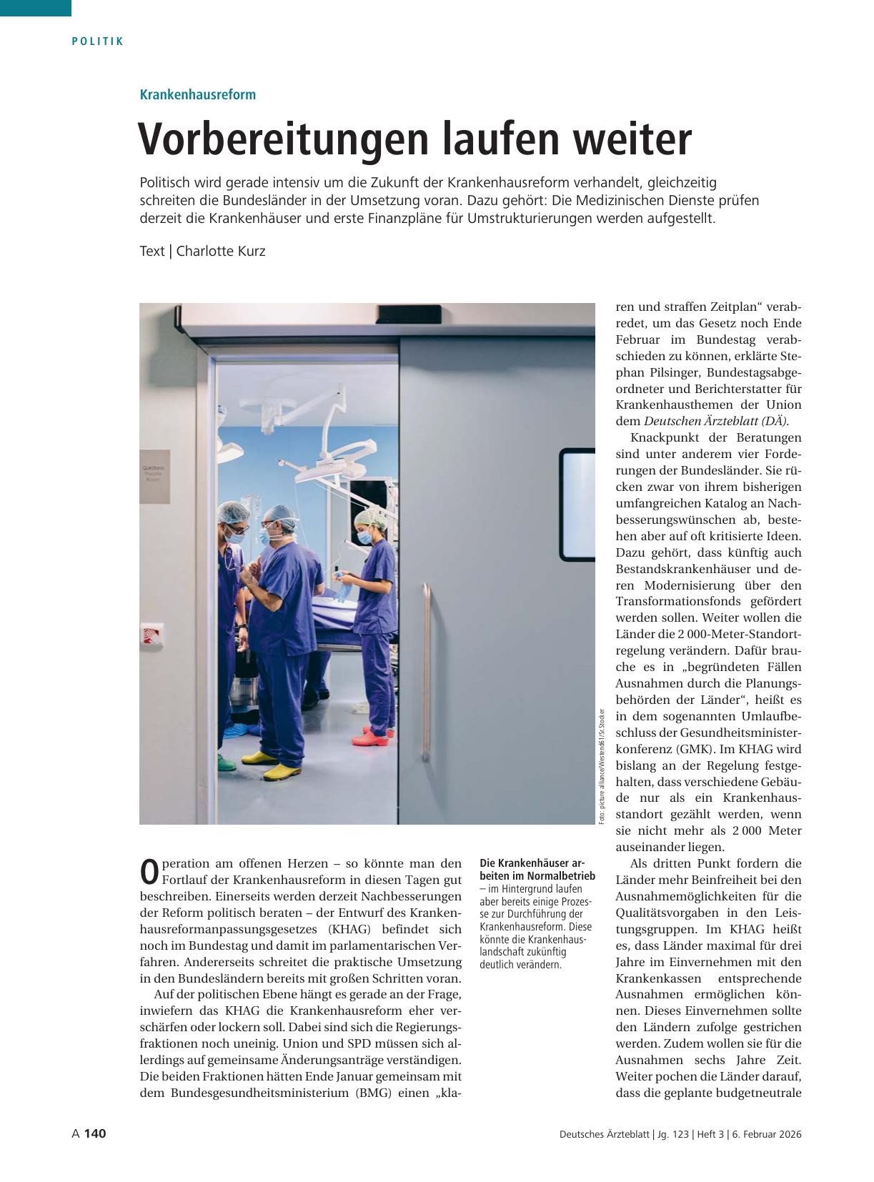 Vorschauseite 1: Krankenhausreform: Vorbereitungen laufen weiter
