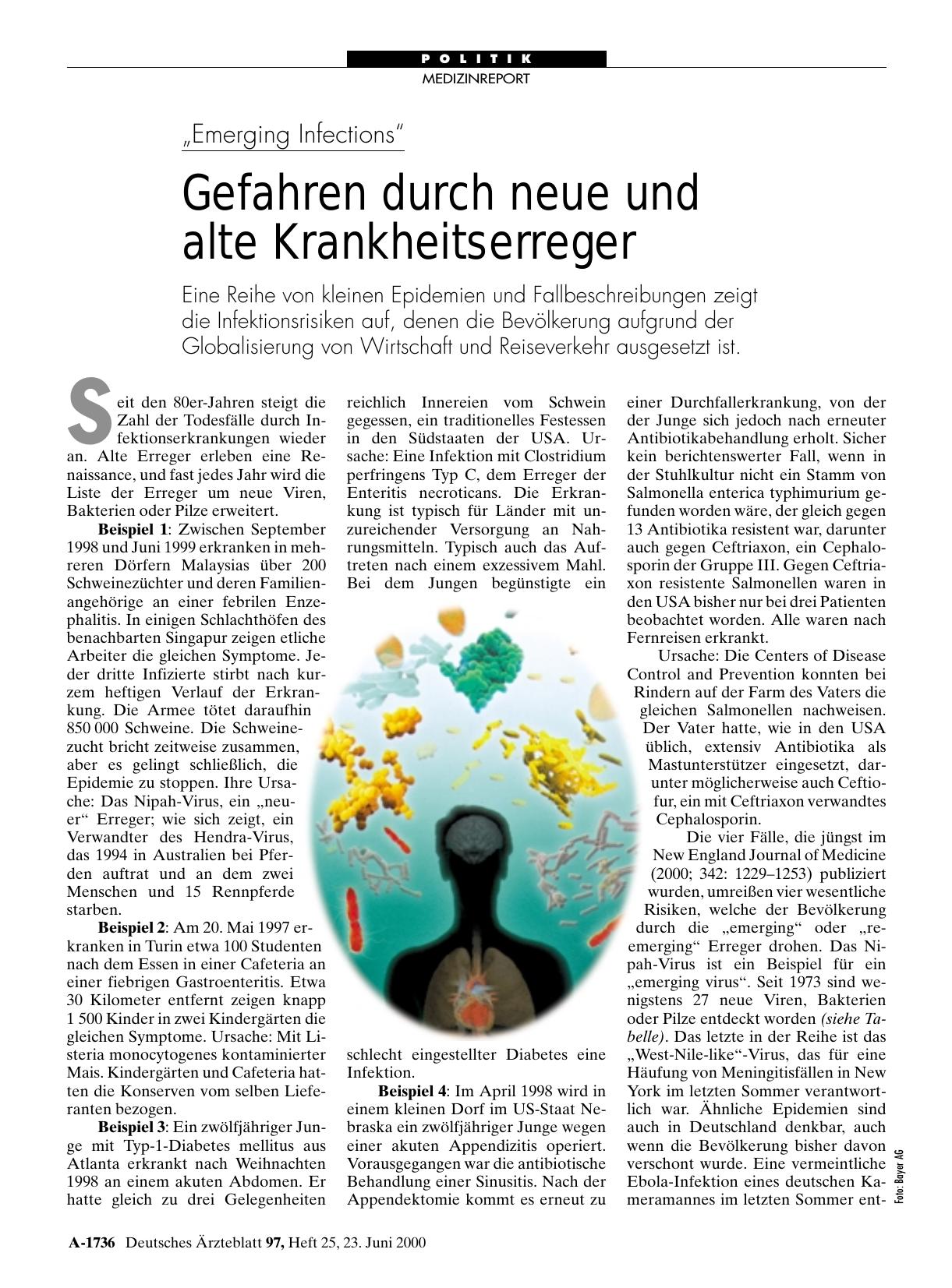 Vorschauseite 1: „Emerging Infections“: Gefahren durch neue und alte Krankheitserreger