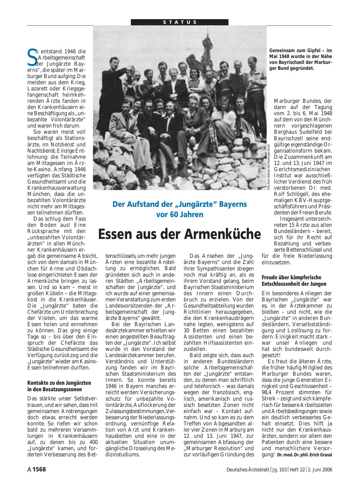 Vorschauseite 1: Der Aufstand der „Jungärzte“ Bayerns vor 60 Jahren: Essen aus der Armenküche