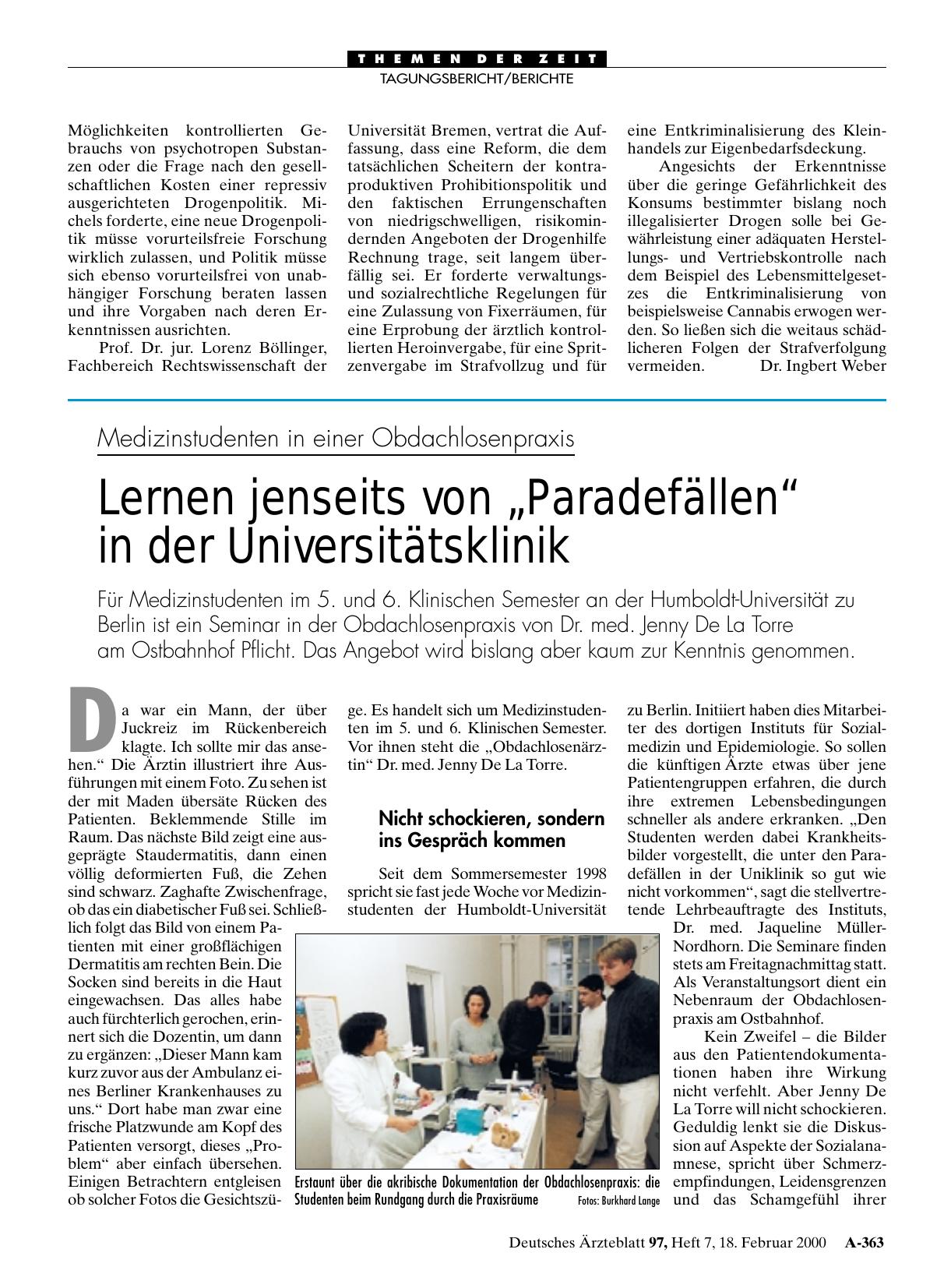 Vorschauseite 1: Medizinstudenten in einer Obdachlosenpraxis: Lernen jenseits von „Paradefällen“ in der Universitätsklinik