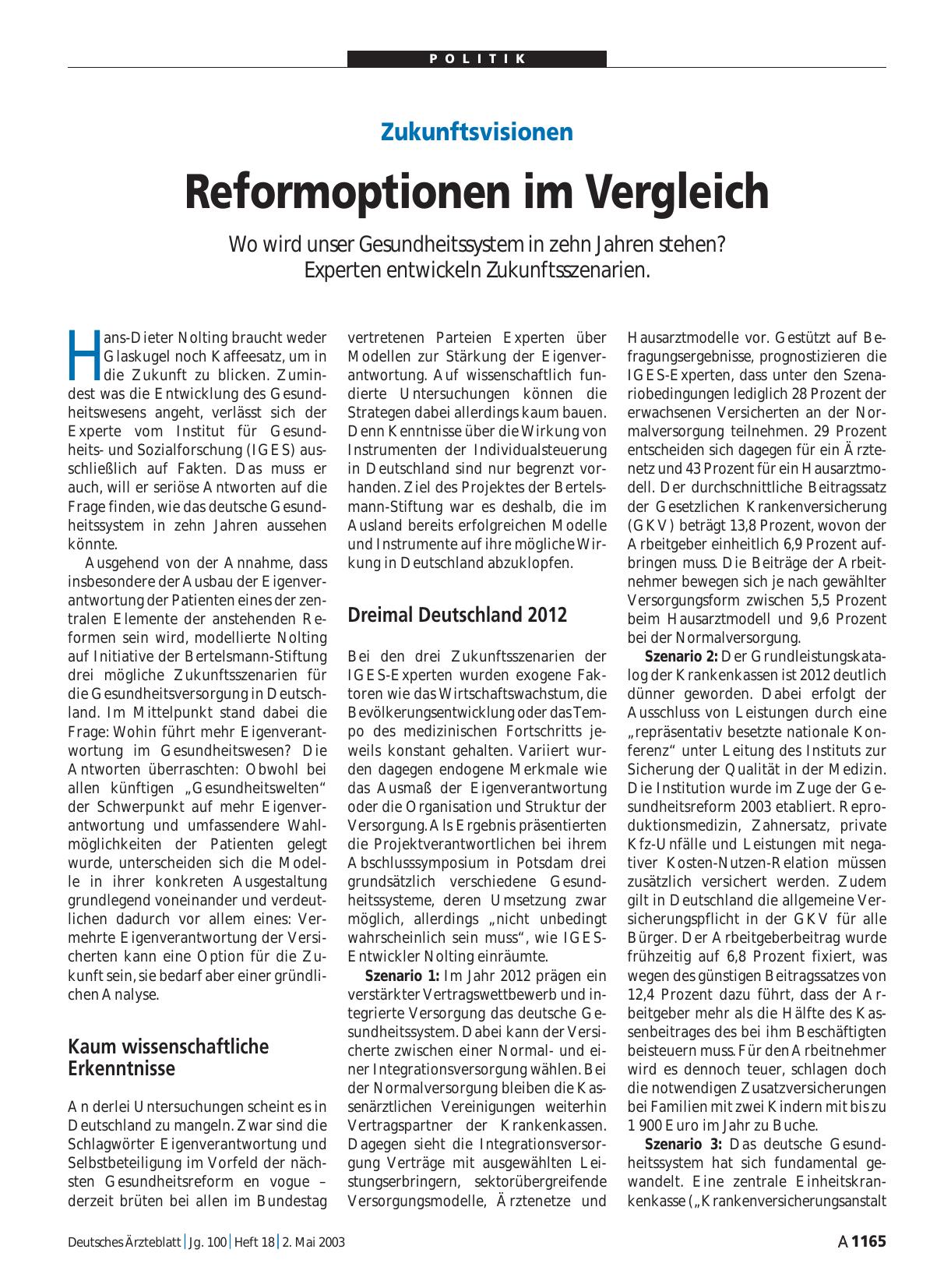Vorschauseite 1: Zukunftsvisionen: Reformoptionen im Vergleich
