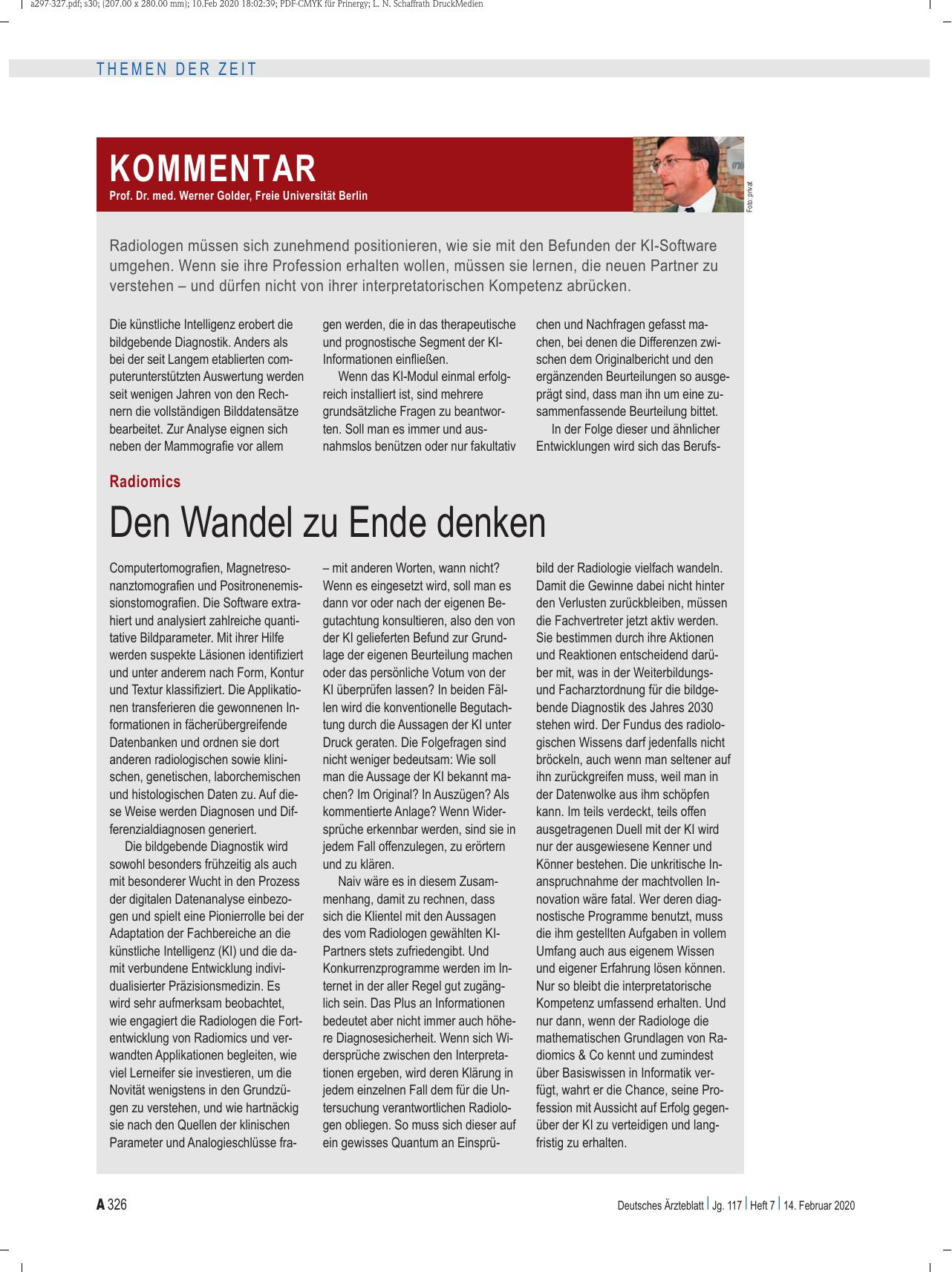 Vorschauseite 1: Radiomics: Den Wandel zu Ende denken