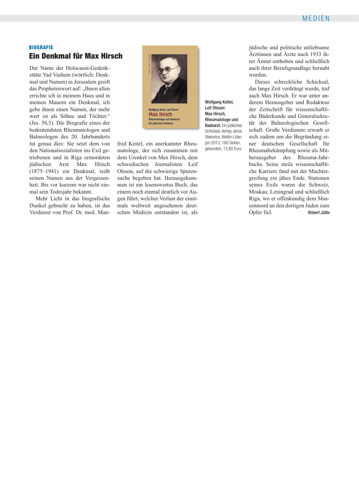 Vorschauseite 1: Biografie: Ein Denkmal für Max Hirsch