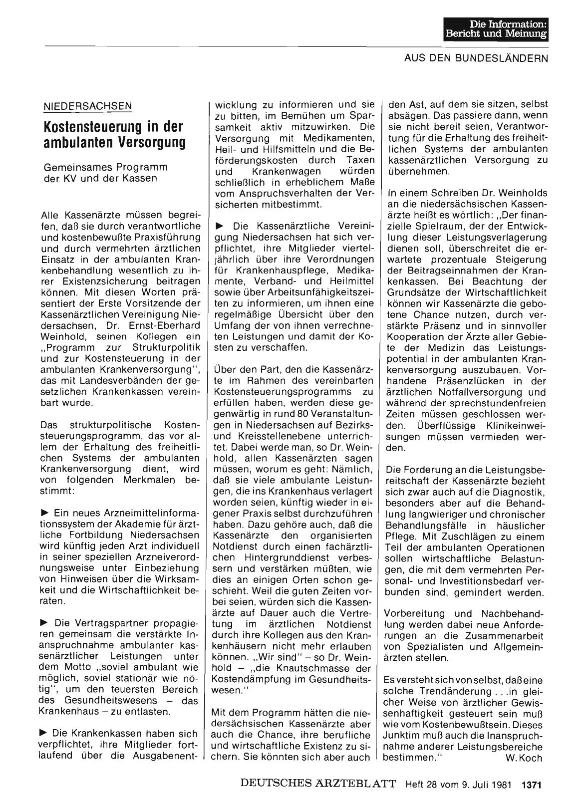 Vorschauseite 1: NIEDERSACHSEN: Kostensteuerung in der ambulanten Versorgung