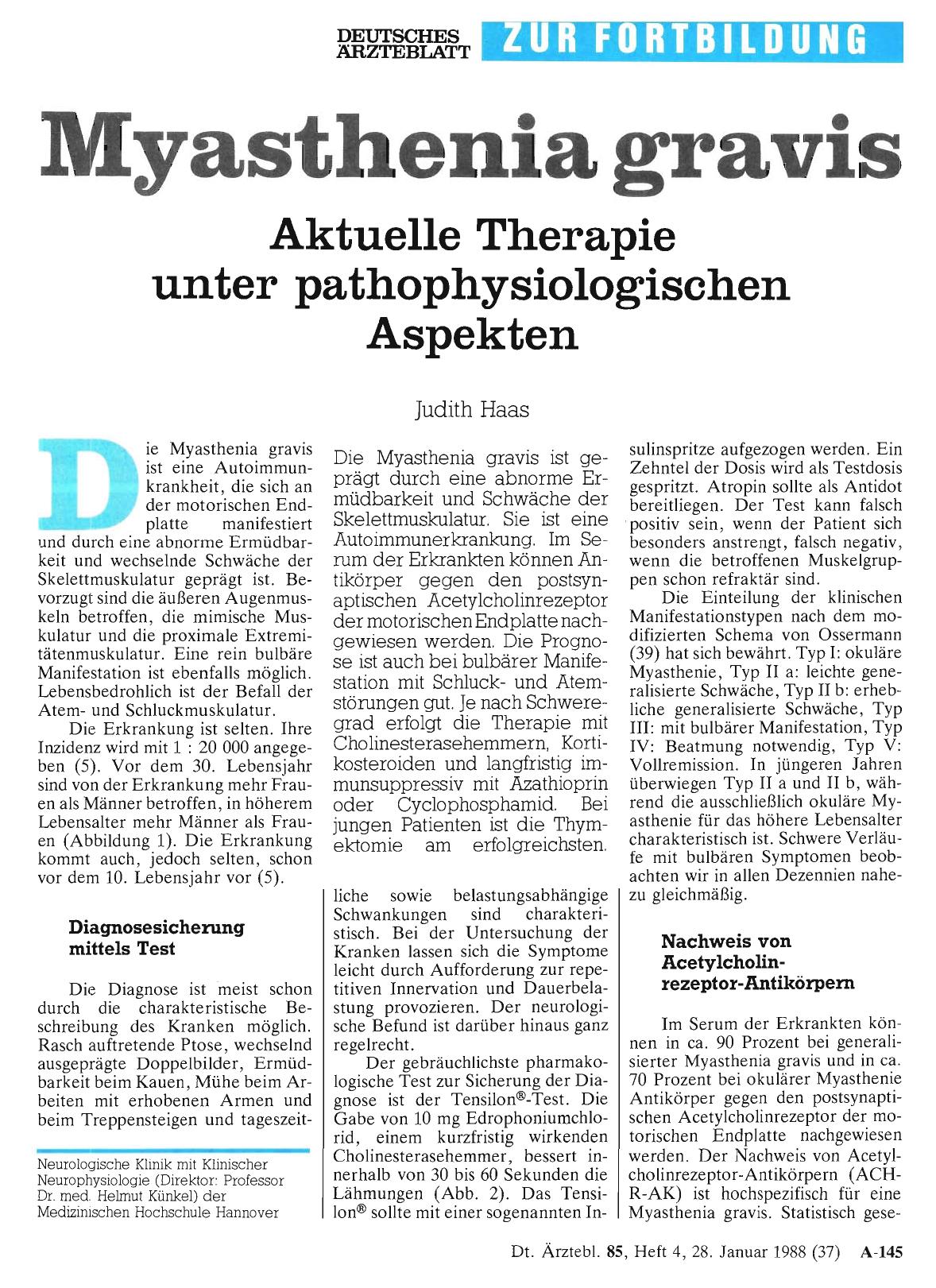 Vorschauseite 1: Myasthenia gravis: Aktuelle Therapie unter pathophysiologischen Aspekten