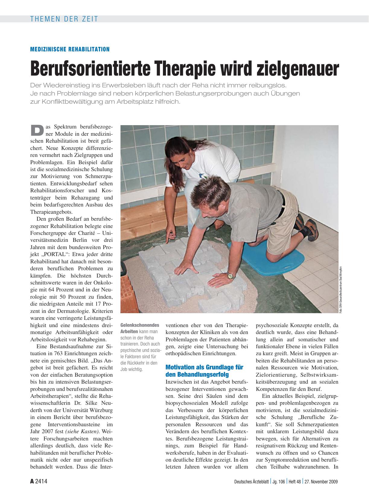 Vorschauseite 1: Medizinische Rehabilitation: Berufsorientierte Therapie wird zielgenauer