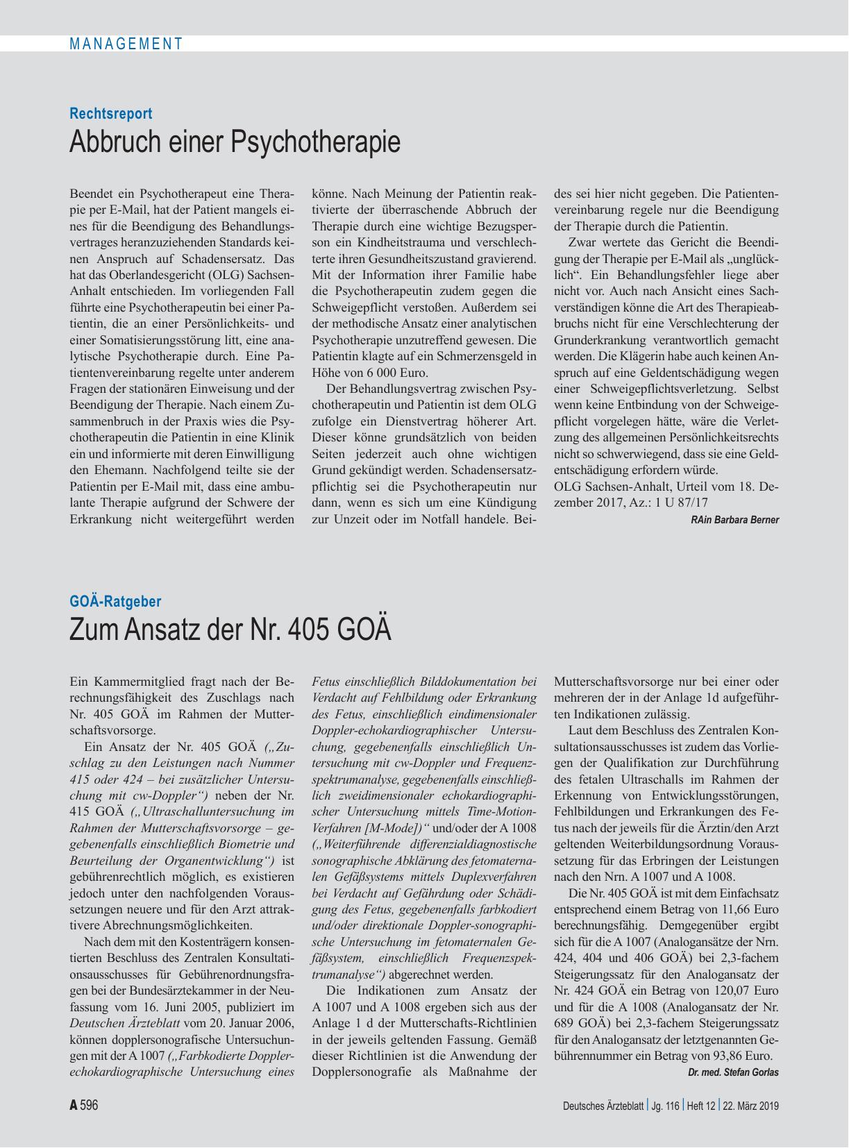 Vorschauseite 1: GOÄ-Ratgeber: Zum Ansatz der Nr. 405 GOÄ