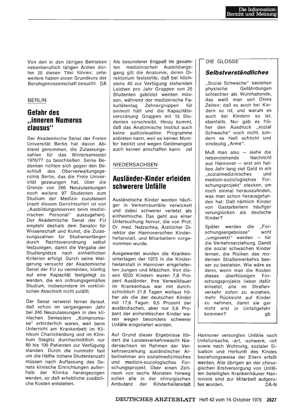 Vorschauseite 1: BERLIN: Gefahr des „inneren Numerus clausus“