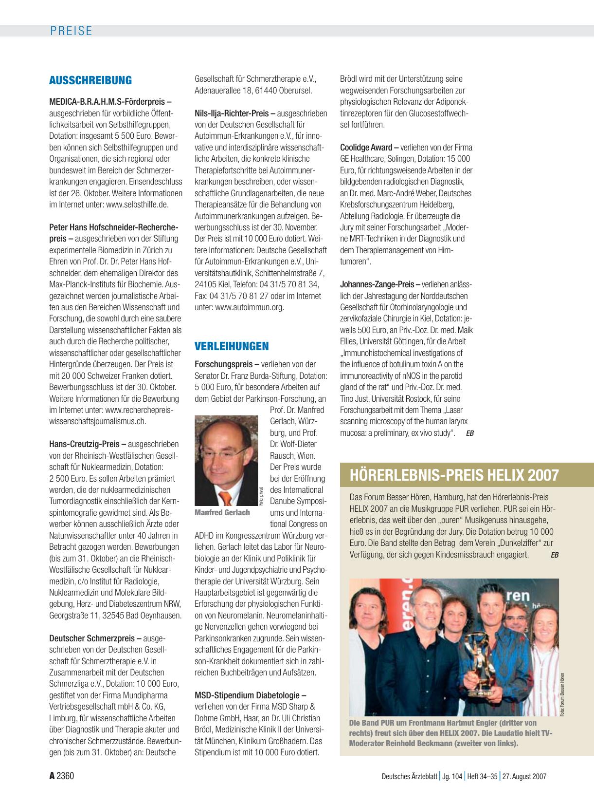 Vorschauseite 1: Verleihungen
