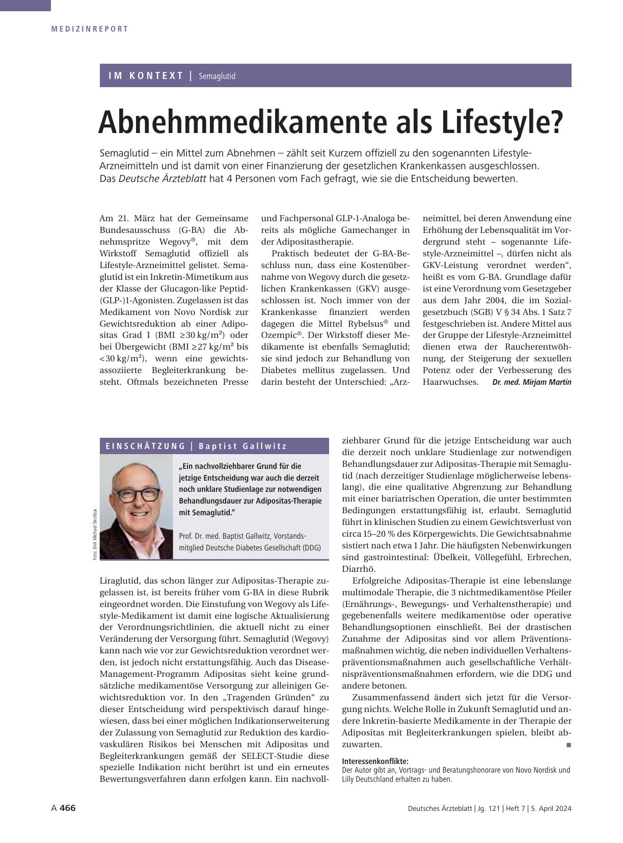 Vorschauseite 1: Semaglutid: Abnehmmedikament als Lifestyle?