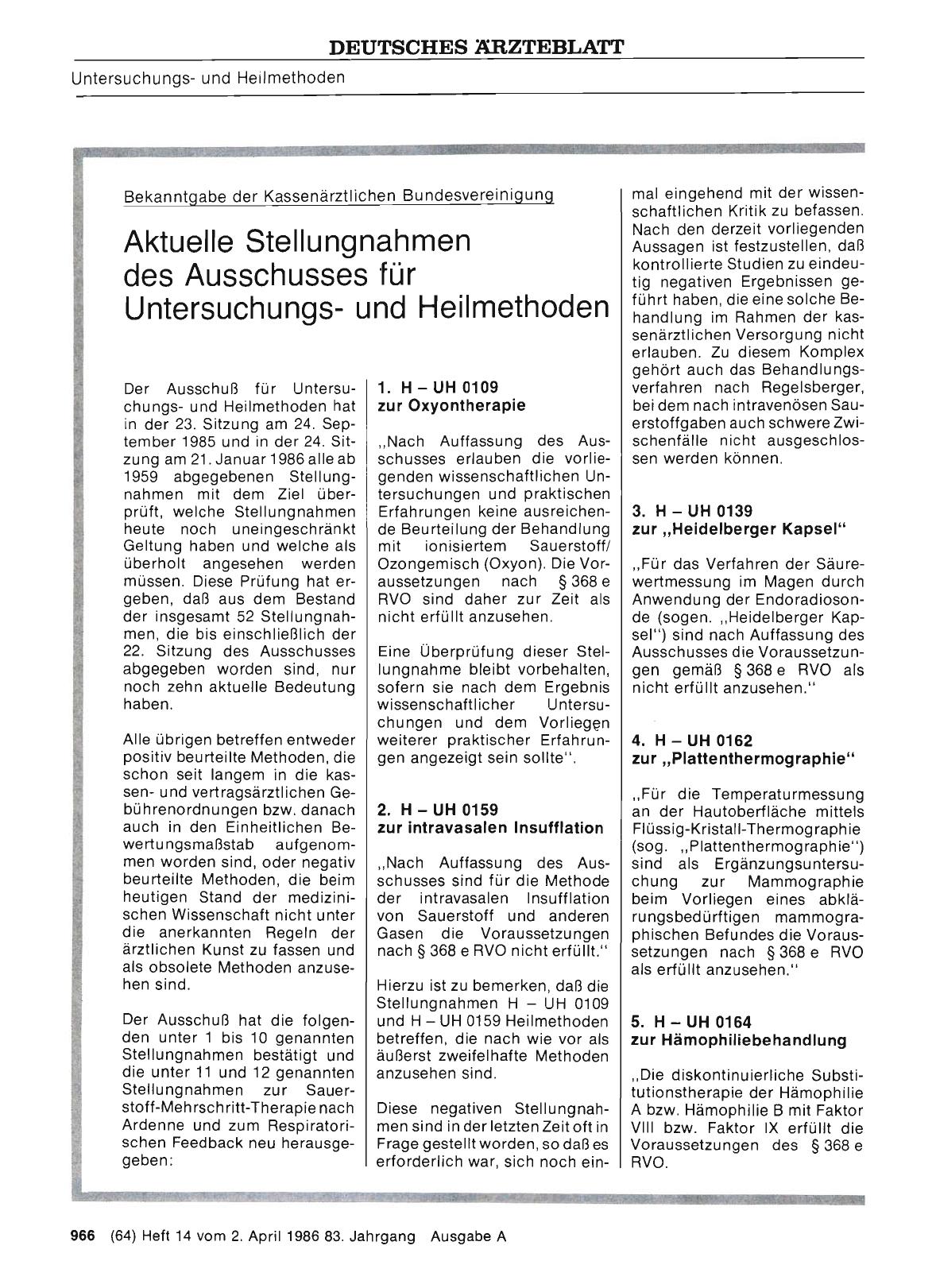 Vorschauseite 1: Aktuelle Stellungnahmen des Ausschusses für Untersuchungsund Heilmethoden