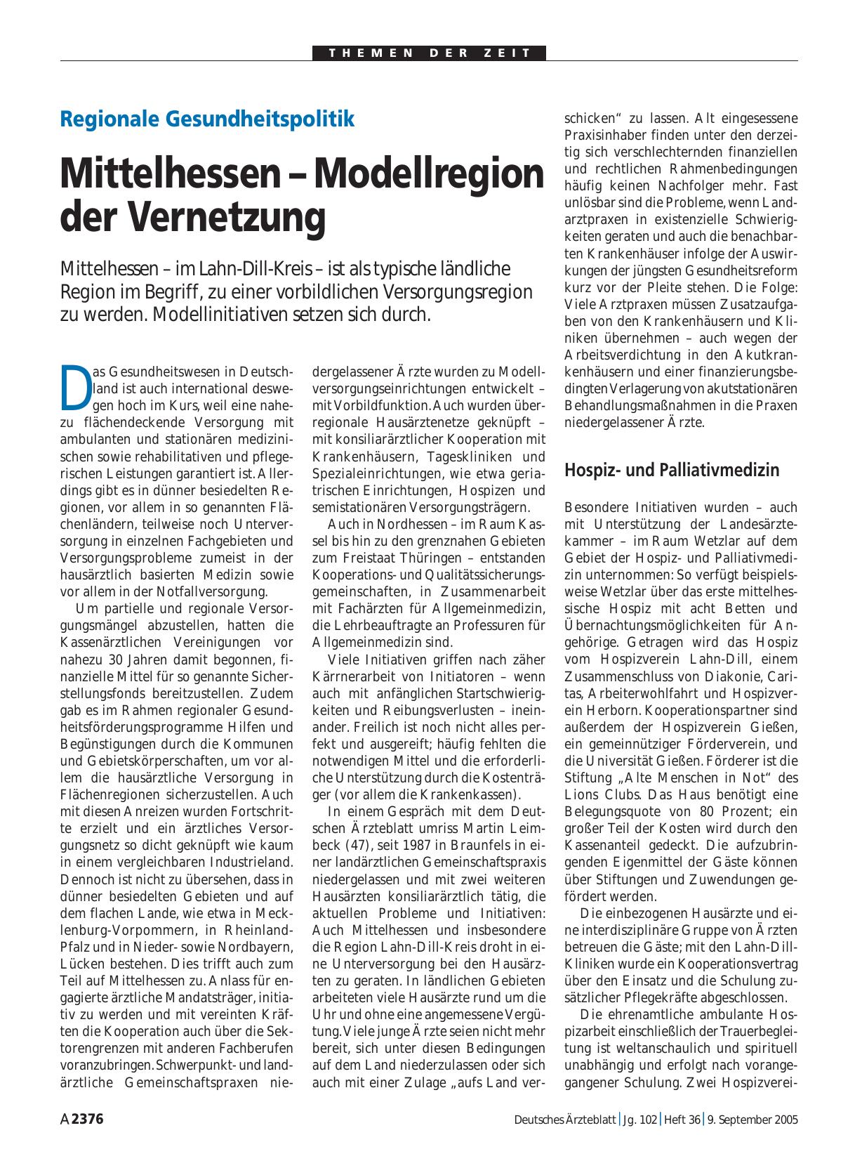 Vorschauseite 1: Regionale Gesundheitspolitik: Mittelhessen – Modellregion der Vernetzung