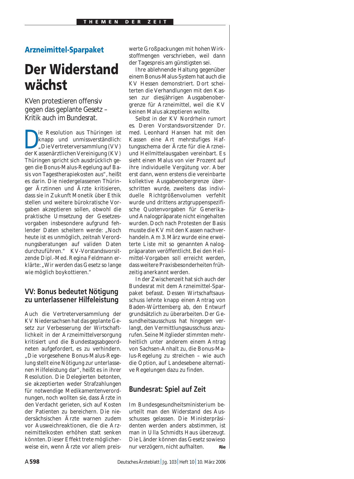 Vorschauseite 1: Arzneimittel-Sparpaket: Der Widerstand wächst
