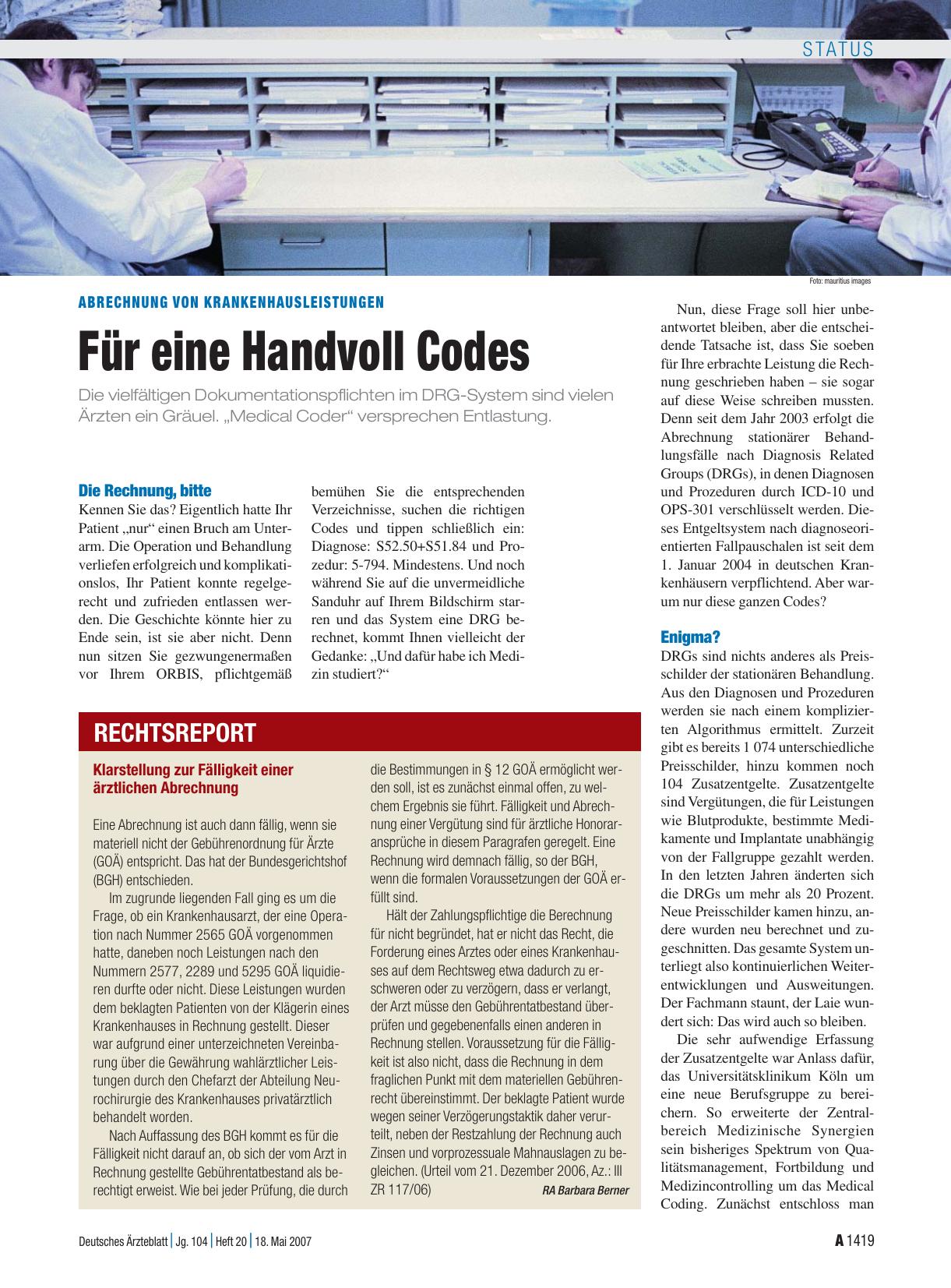 Vorschauseite 1: Abrechnung von Krankenhausleistungen: Für eine Handvoll Codes