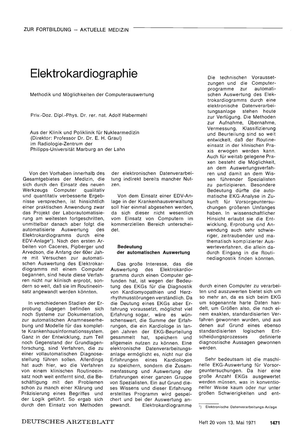 Vorschauseite 1: Elektrokardiographie: Methodik und Möglichkeiten der Computerauswertung