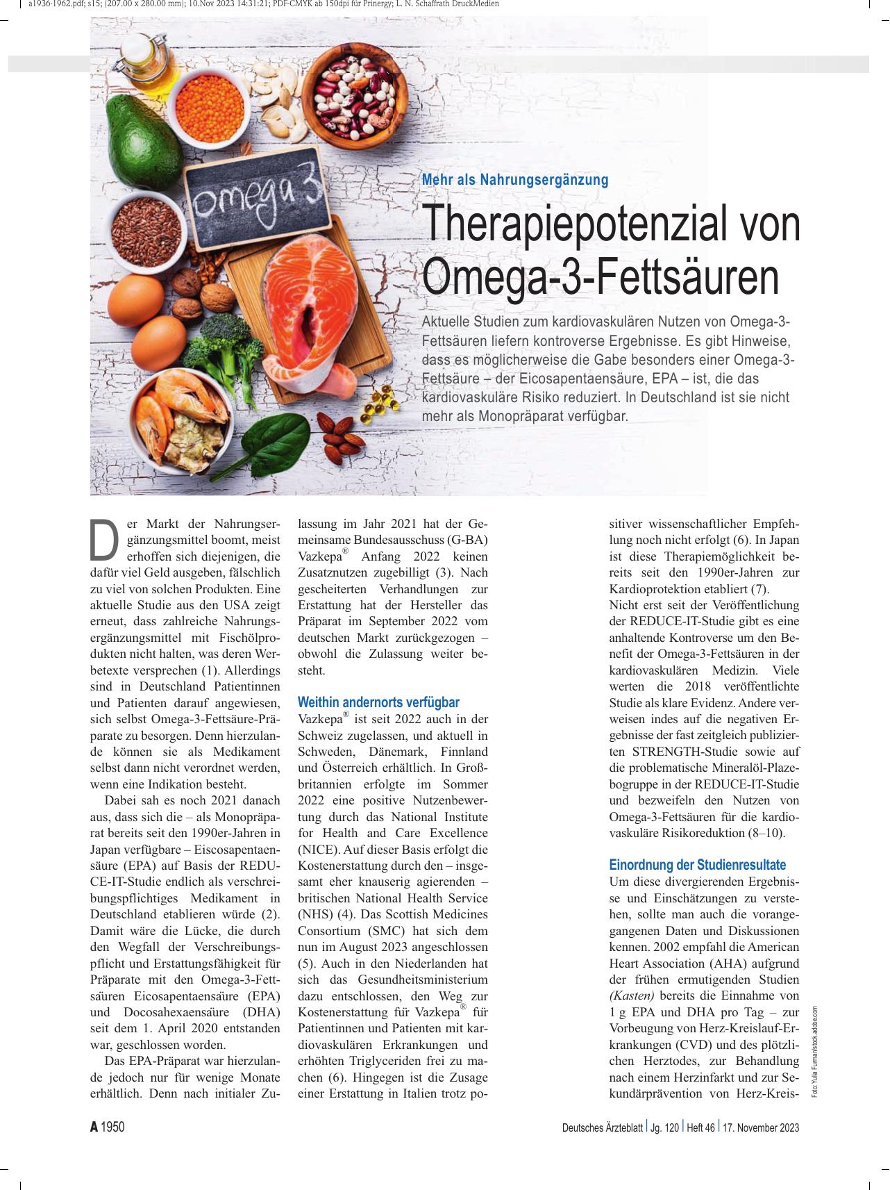 Vorschauseite 1: Mehr als Nahrungsergänzung: Therapiepotenzial von Omega-3-Fettsäuren