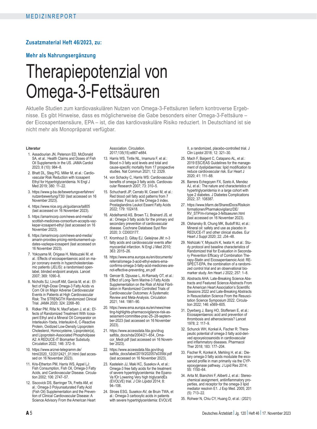 Vorschauseite 5: Mehr als Nahrungsergänzung: Therapiepotenzial von Omega-3-Fettsäuren