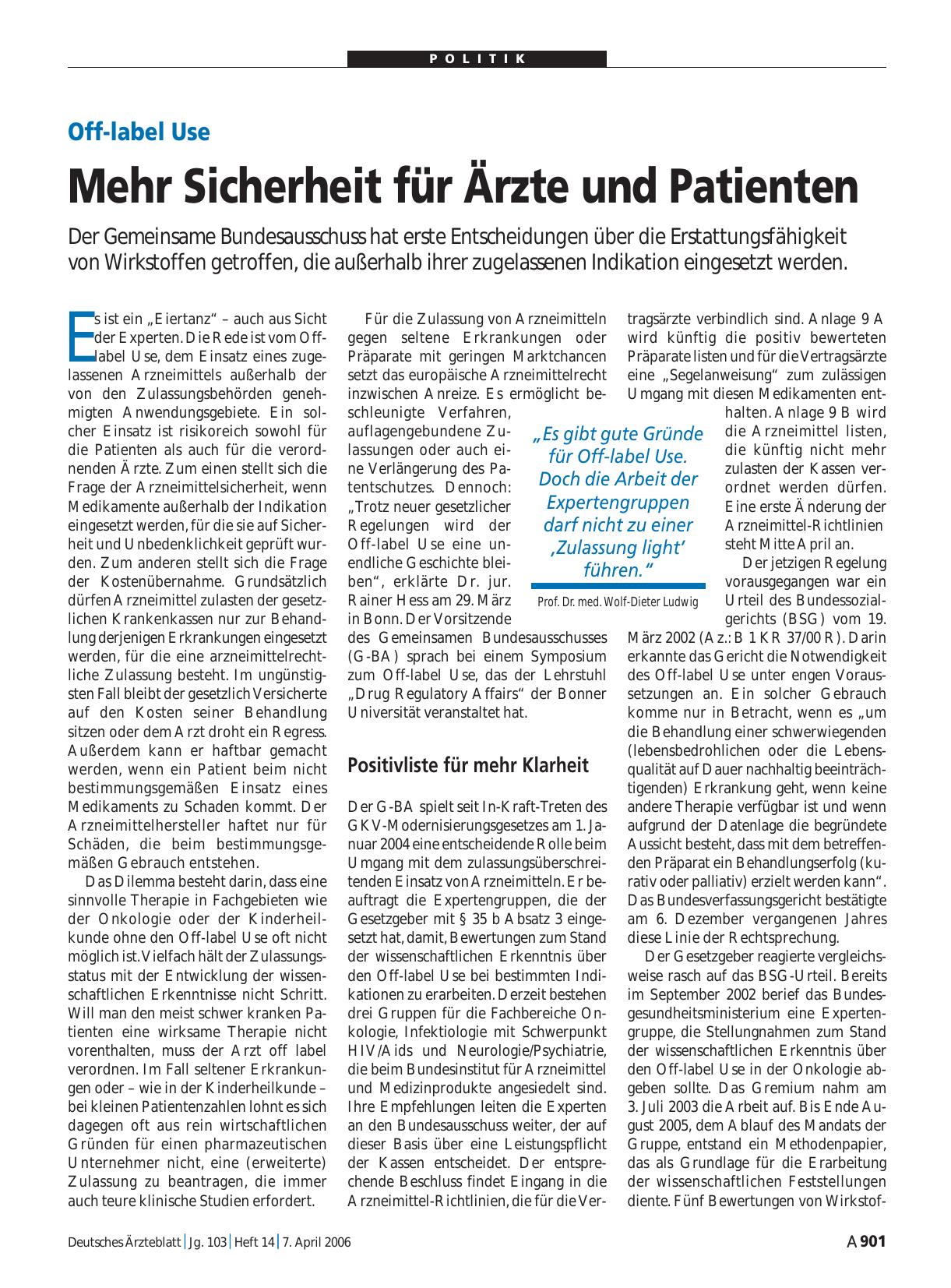 Vorschauseite 1: Off-label Use: Mehr Sicherheit für Ärzte und Patienten