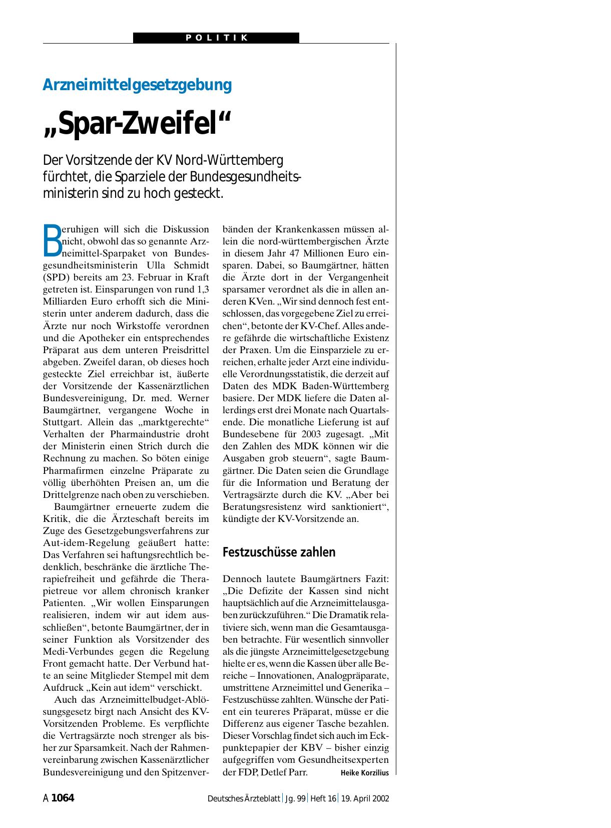 Vorschauseite 1: Arzneimittelgesetzgebung: „Spar-Zweifel“