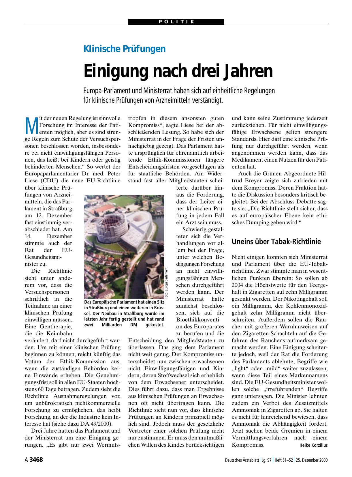 Vorschauseite 1: Klinische Prüfungen: Einigung nach drei Jahren