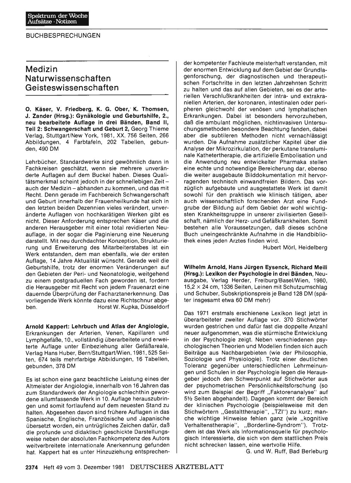 Vorschauseite 1: Medizin Naturwissenschaften Geisteswissenschaften: 0. Käser, V. Friedberg, K. G. Ober, K. Thomsen, J. Zander (Hrsg. ): Gynäkologie und Geburtshilfe