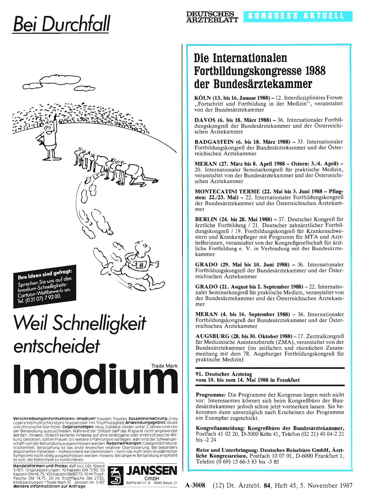 Vorschauseite 1: Die Internationalen Fortbildungskongresse 1988 der Bundesärztekammer