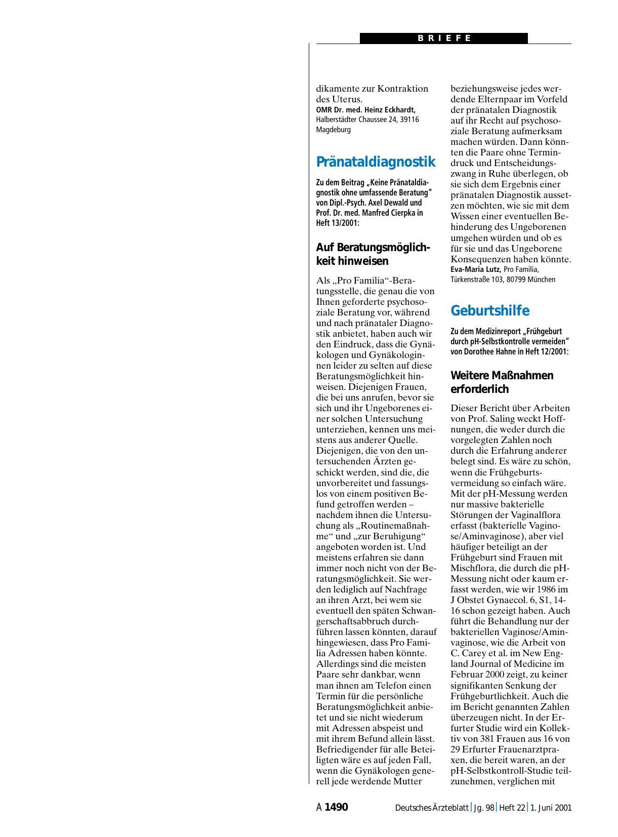 Vorschauseite 1: Pränataldiagnostik: Auf Beratungsmöglichkeit hinweisen