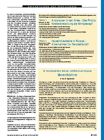 Vorschauseite 1: Thema 2: Hausarztmodelle in Europa – Alternativen für Deutschland?