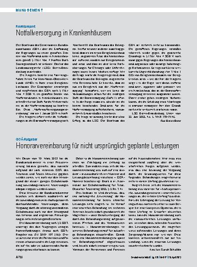 Vorschauseite 1: Rechtsreport: Notfallversorgung in Krankenhäusern