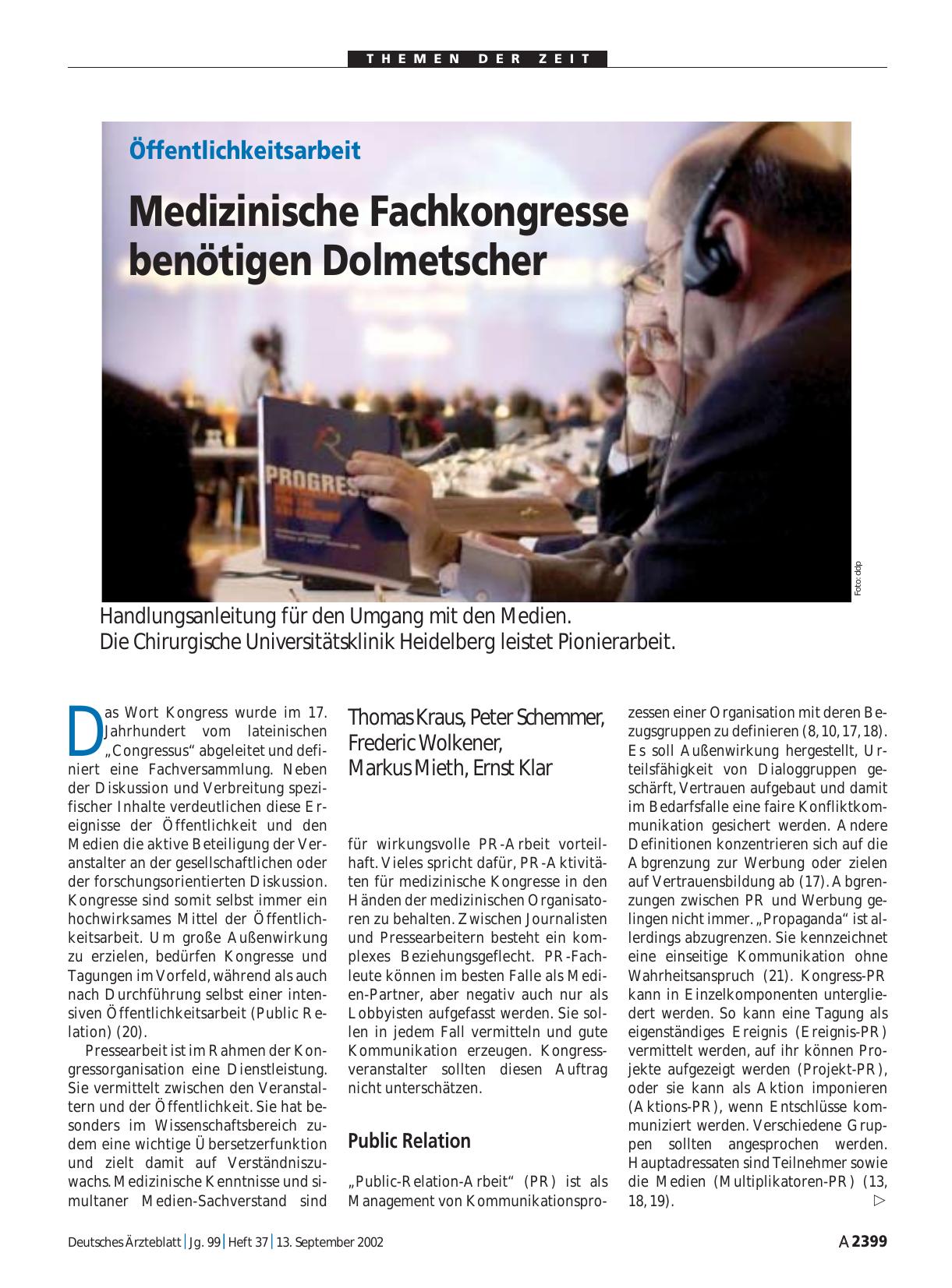 Vorschauseite 1: Öffentlichkeitsarbeit: Medizinische Fachkongresse benötigen Dolmetscher