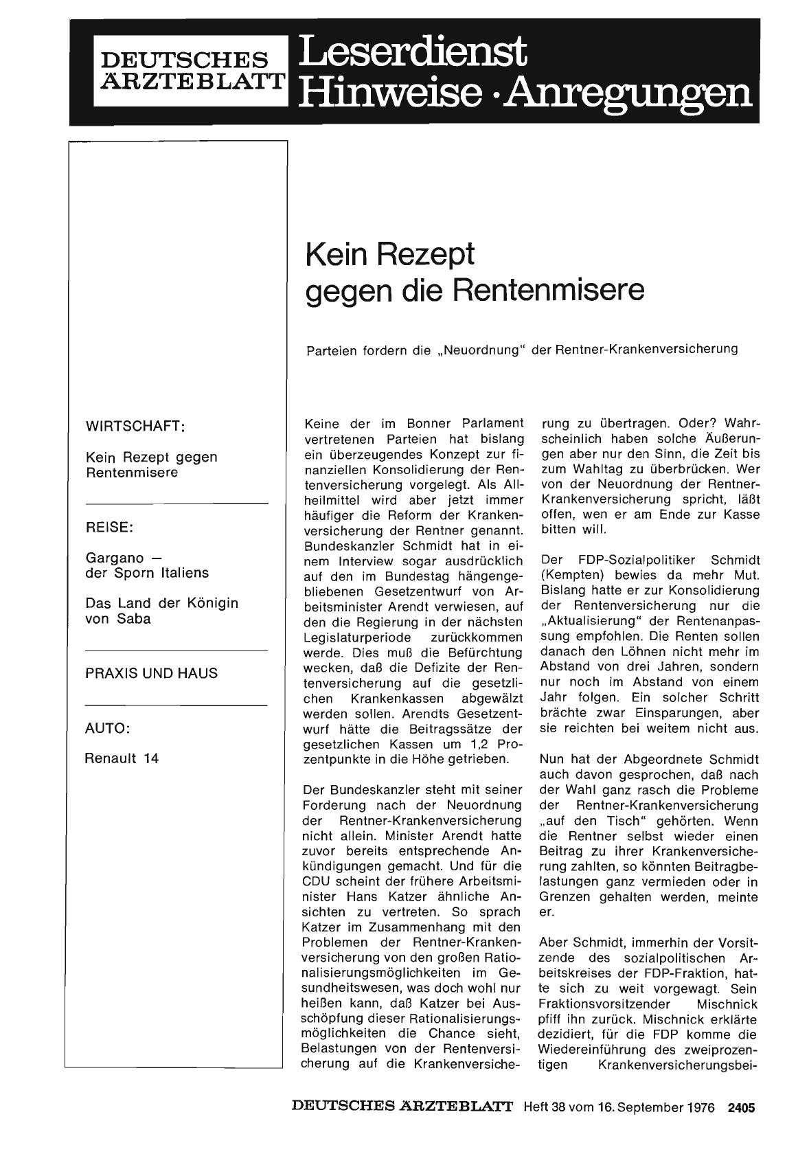 Vorschauseite 1: Kein Rezept gegen die Rentenmisere: Parteien fordern die „Neuordnung“ der Rentner-Krankenversicherung