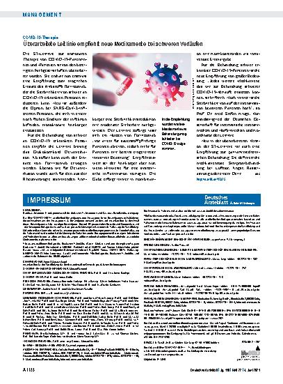 Vorschauseite 1: COVID-19-Therapie: Überarbeitete Leitlinie empfiehlt neue Medikamente bei schweren Verläufen