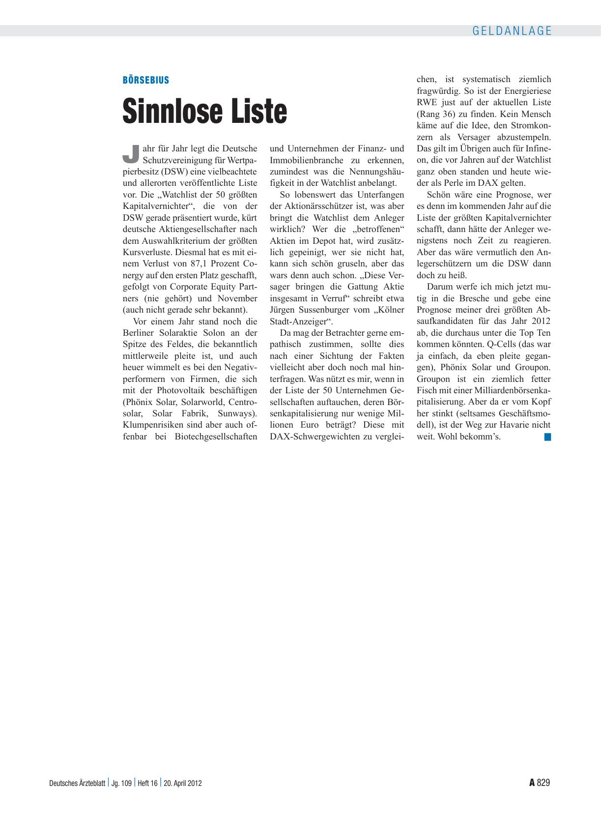 Vorschauseite 1: Börsebius: Sinnlose Liste