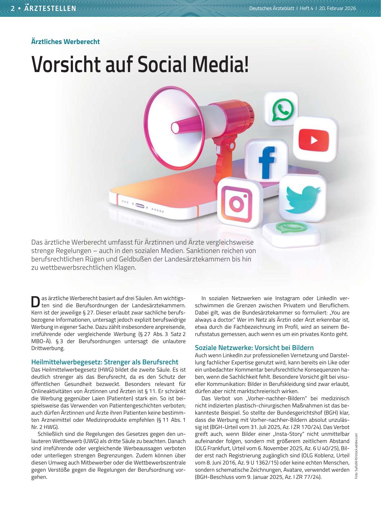 Vorschauseite 1: Ärztliches Werberecht: Vorsicht auf Social Media!
