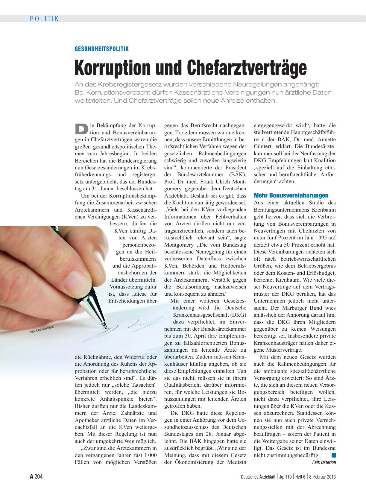 Vorschauseite 1: Gesundheitspolitik: Korruption und Chefarztverträge