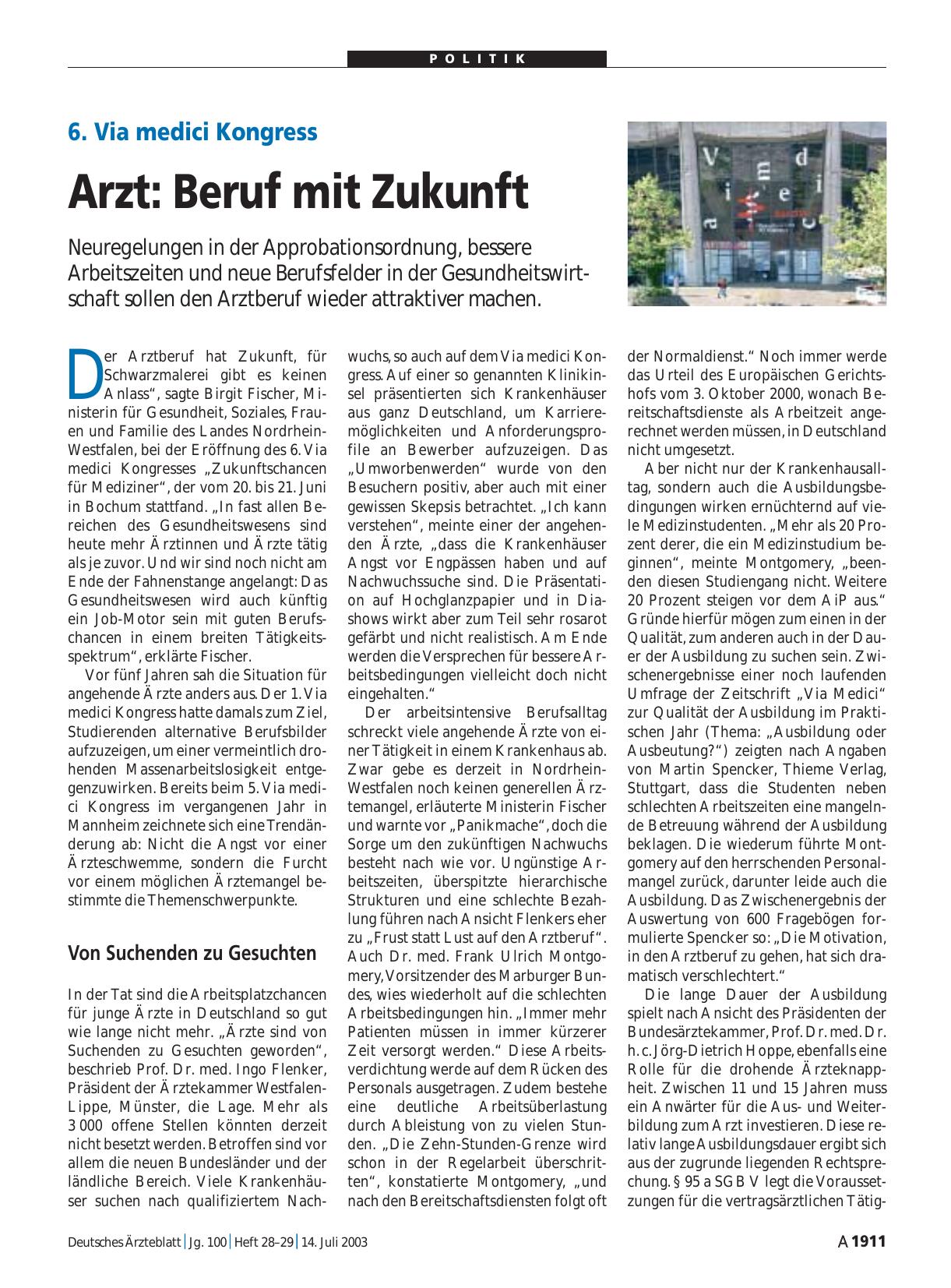 Vorschauseite 1: 6. Via medici Kongress: Arzt – Beruf mit Zukunft