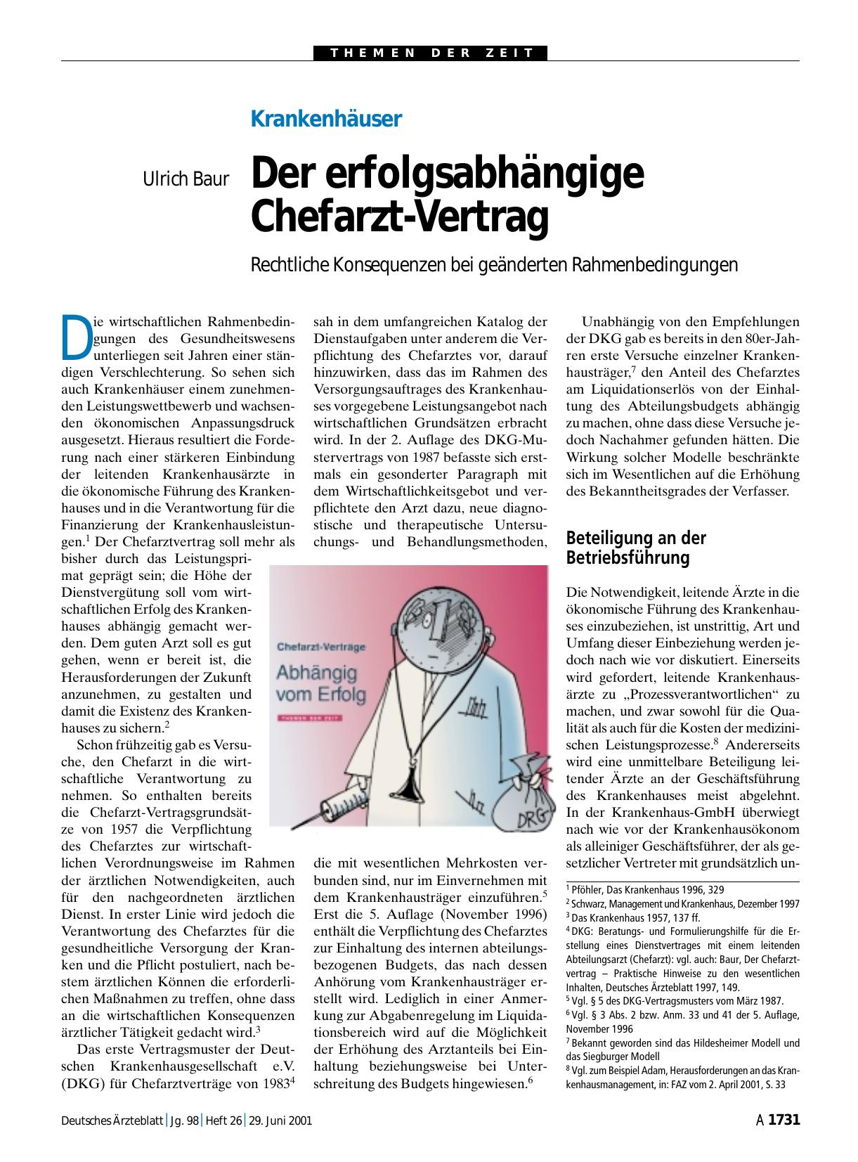 Vorschauseite 1: Krankenhäuser: Der erfolgsabhängige Chefarzt-Vertrag – Rechtliche Konsequenzen bei geänderten Rahmenbedingungen