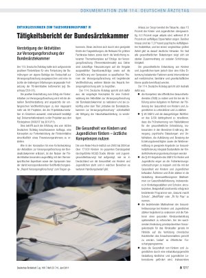 Vorschauseite 1: Entschliessungen zum Tagesordnungspunkt VI: Tätigkeitsbericht der Bundesärztekammer